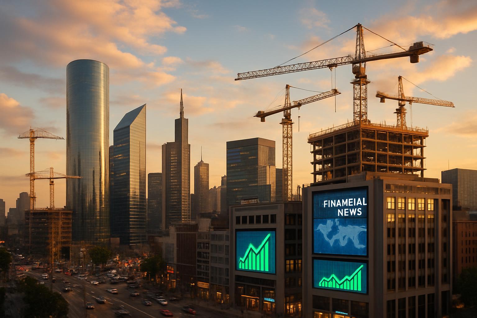 City skyline with construction reflecting Economic Growth and development.