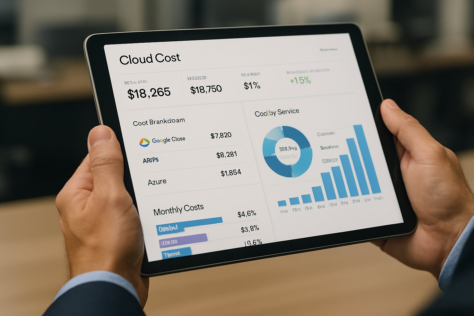 cloud spend governance controllers dashboard on finance manager's tablet