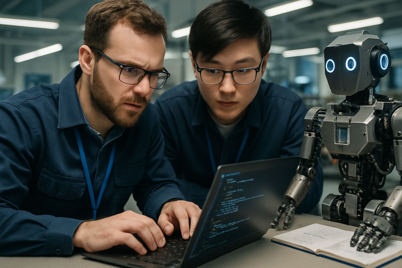 US and China engineers collaborating in robotics lab highlighting AI Talent.