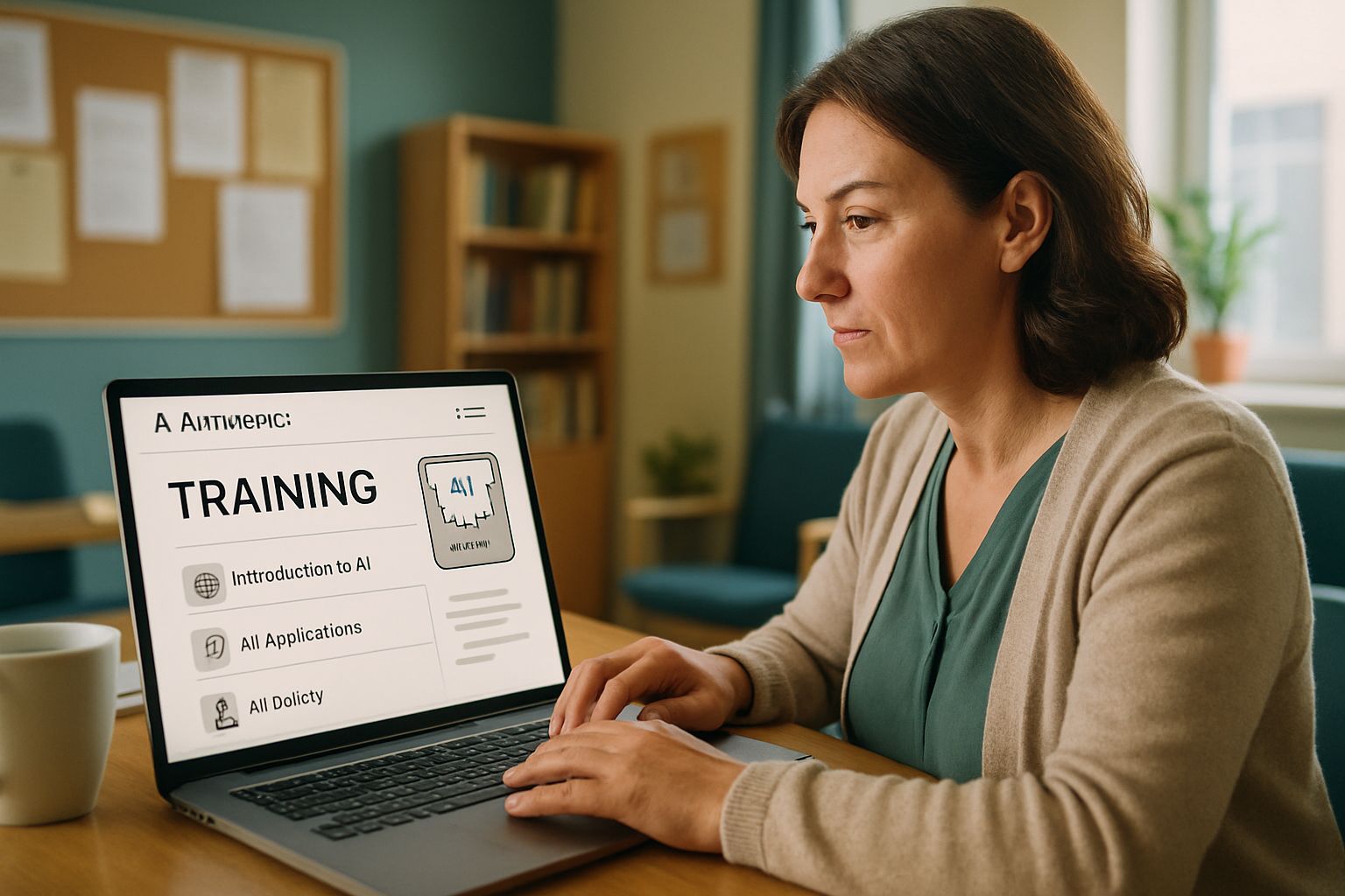 Real teacher completing Anthropic online AI training on laptop