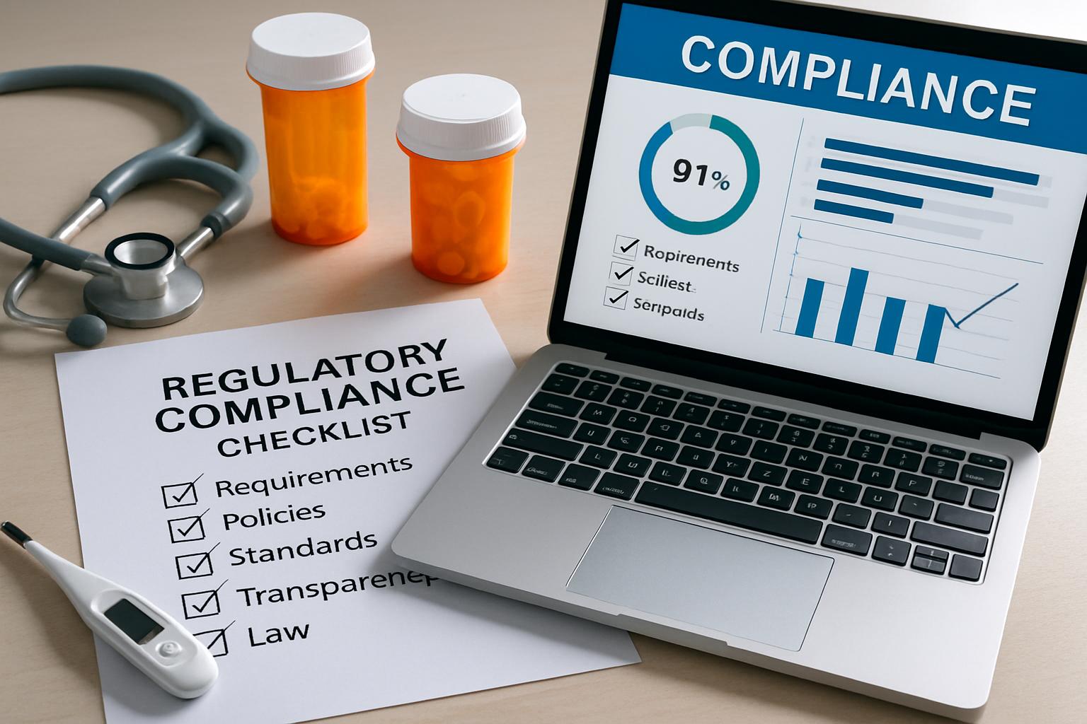Workspace with compliance checklist and tools showing focus on Regulatory Standards.