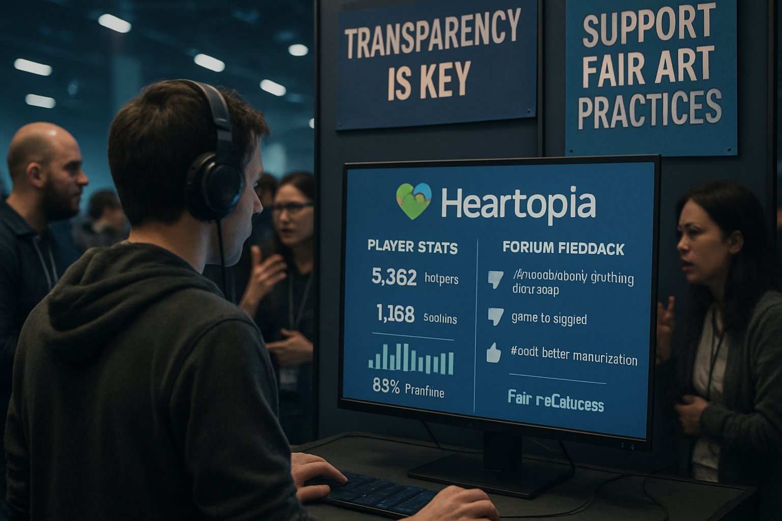 Convention discussion on AI art backlash for Heartopia stats transparency