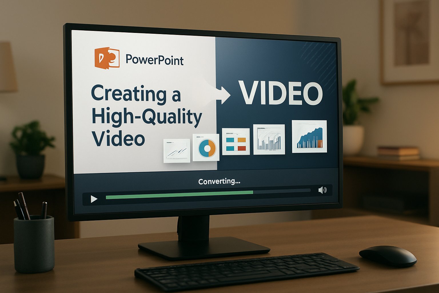 PowerPoint deck converted into visual storytelling video on computer screen