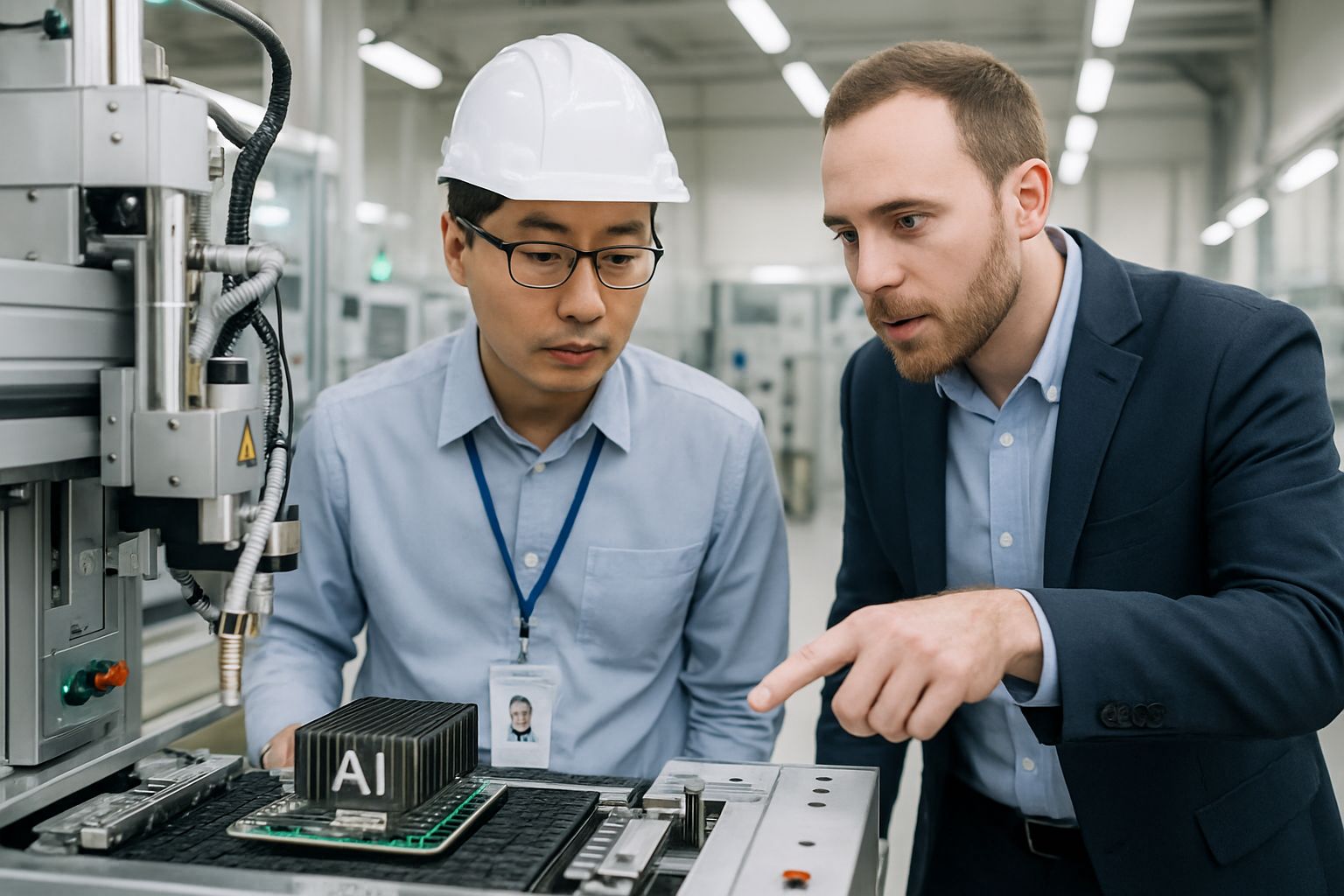 Engineers from Taiwan and the US work together on advanced tech production line.