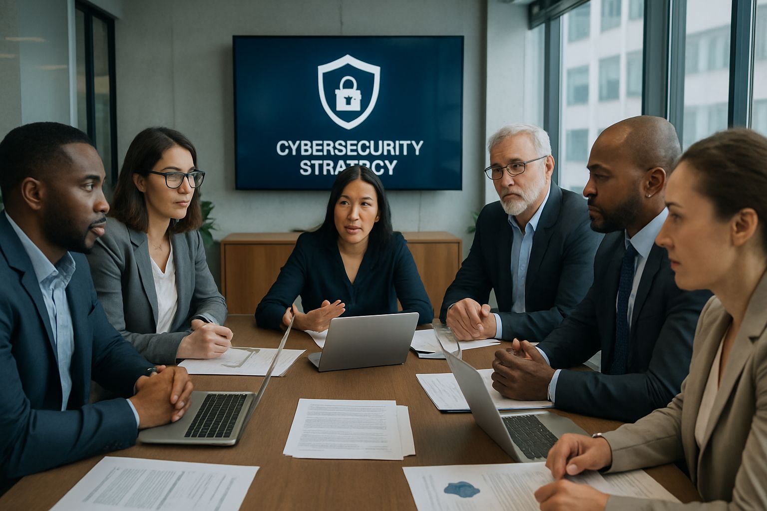 Team meeting about Security Leadership Shift and cybersecurity strategy