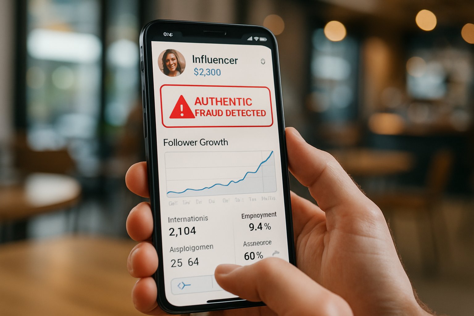 Smartphone showing Influencer Fraud Detection Algorithms highlighting fake followers