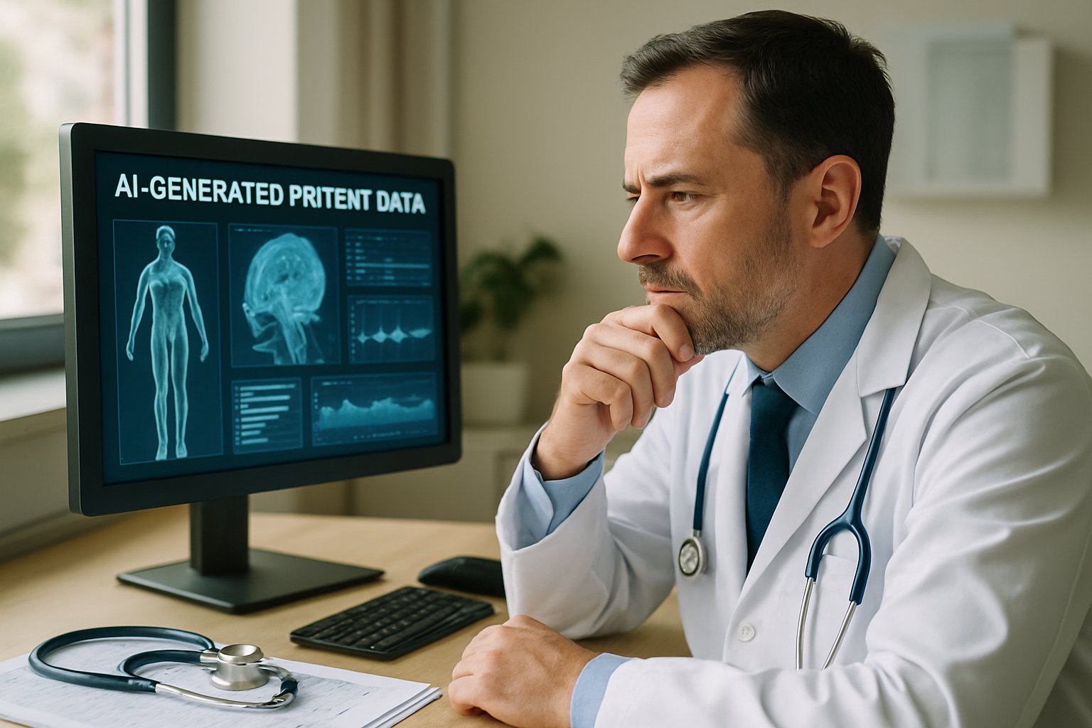 Physician reviewing AI platform data amid the Healthcare AI Platforms Race