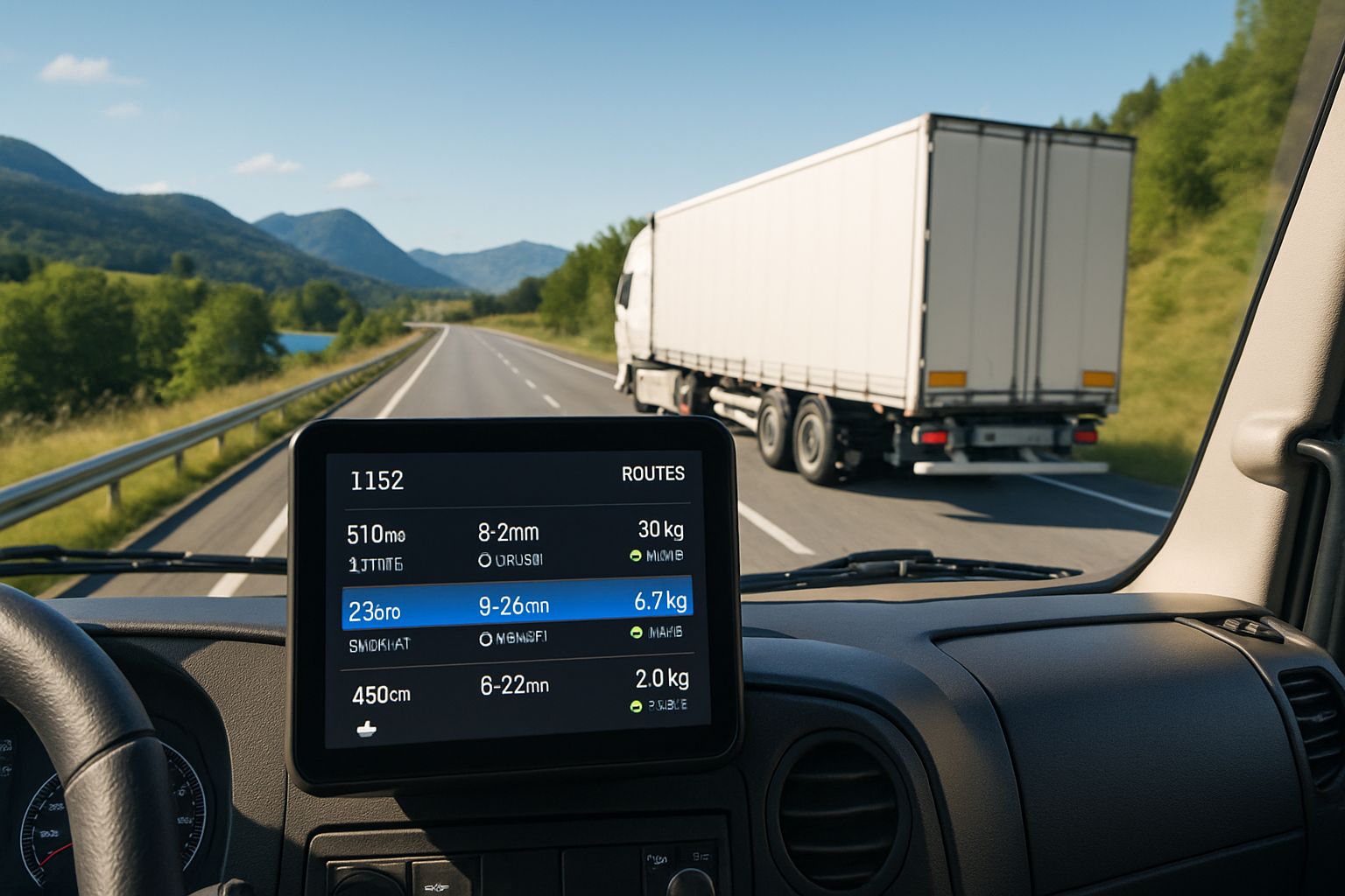 Truck using Logistics Route Intelligence Engines for optimized and eco-friendly routing.
