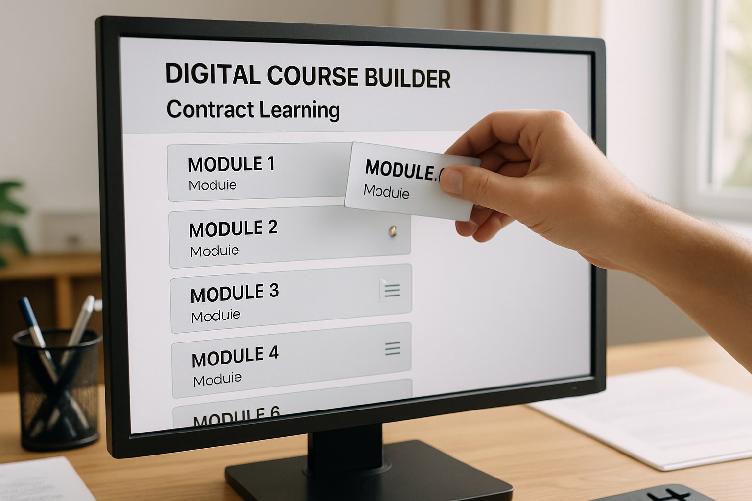 Interactive Training AI course builder editing contract learning modules.