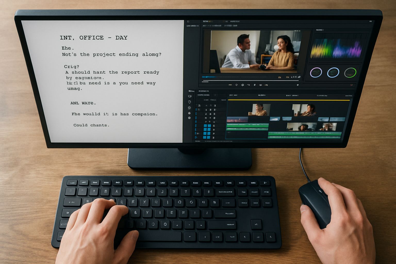 Editing workflow showing Automated Script-to-Video Pipelines interface with scripts and videos.
