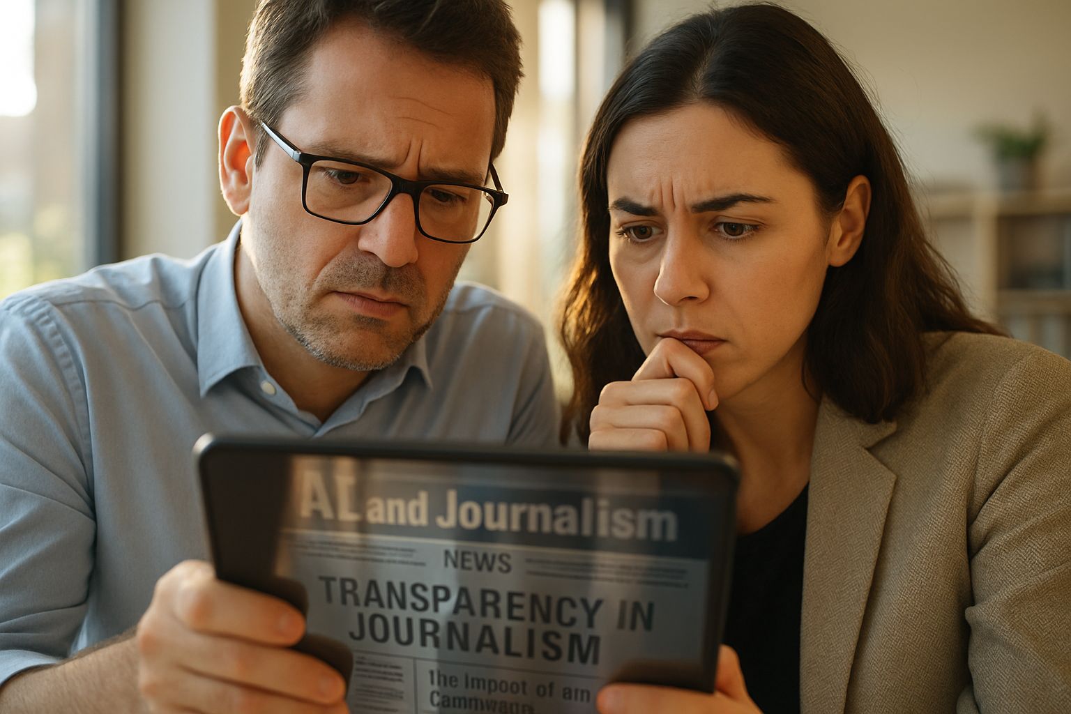 Editors reviewing journalism transparency concerns regarding AI news.