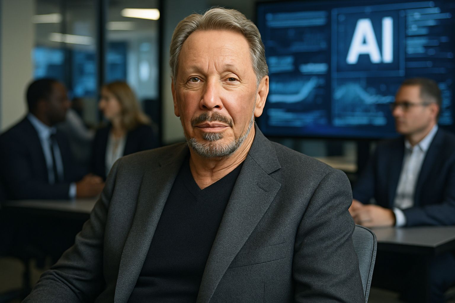 Larry Ellison leads discussion on Commoditization Trends in a modern office.