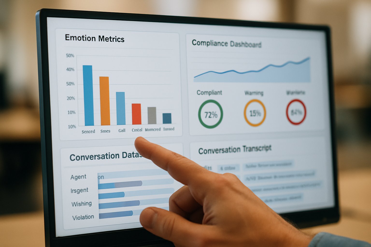 Emotion-aware interaction analytics platforms dashboard with emotion and compliance metrics.