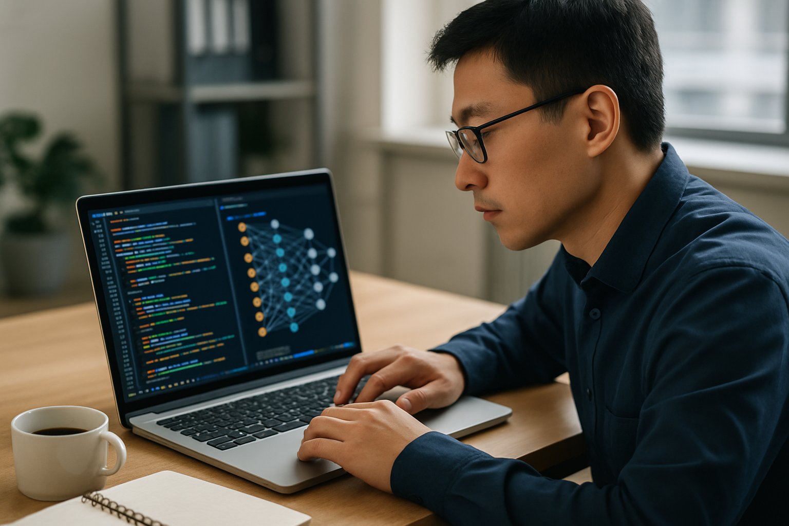 Chinese Foundation Models in action with software engineer coding new AI algorithms.