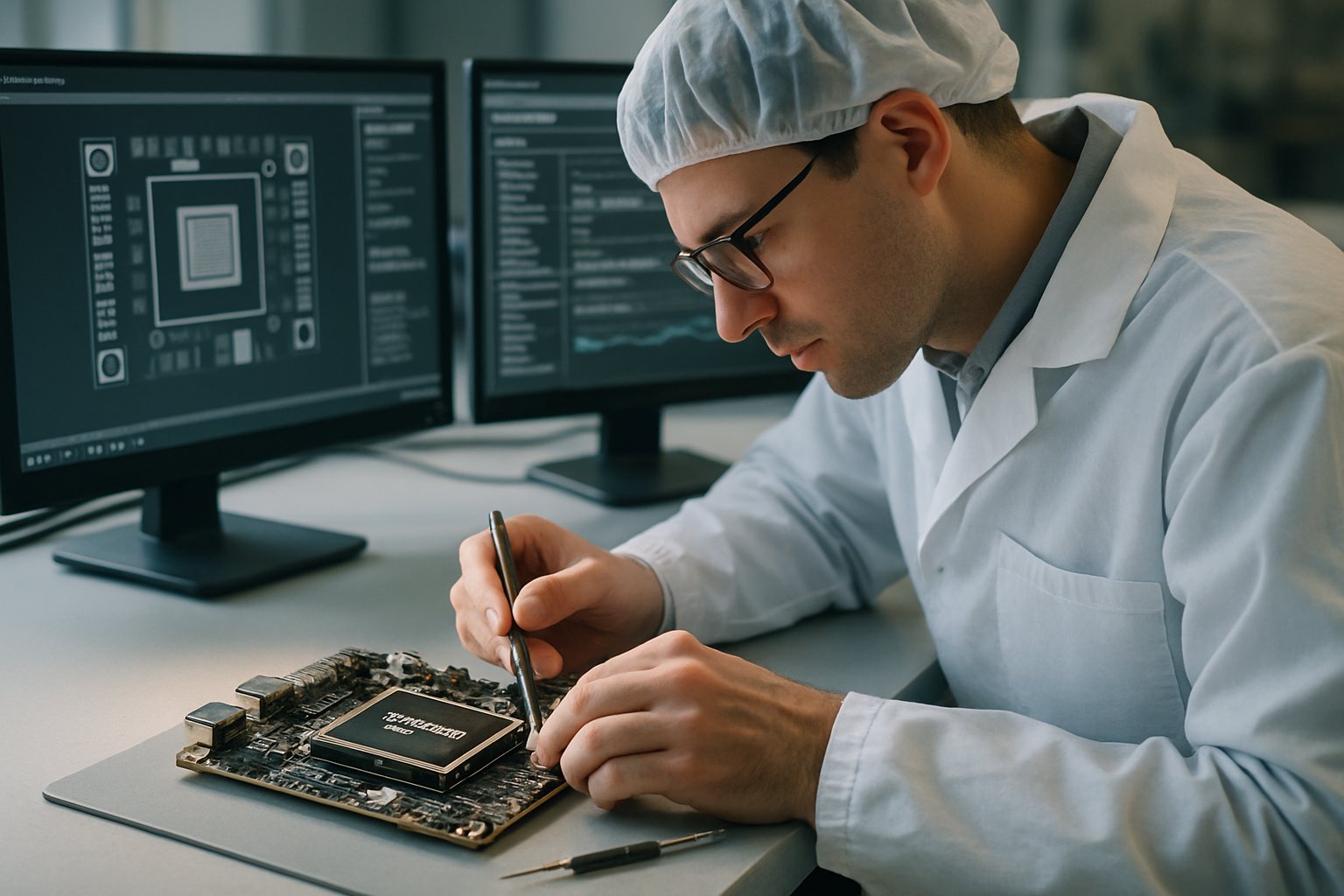 Engineer working with Nvidia AI Chip Hardware at workstation