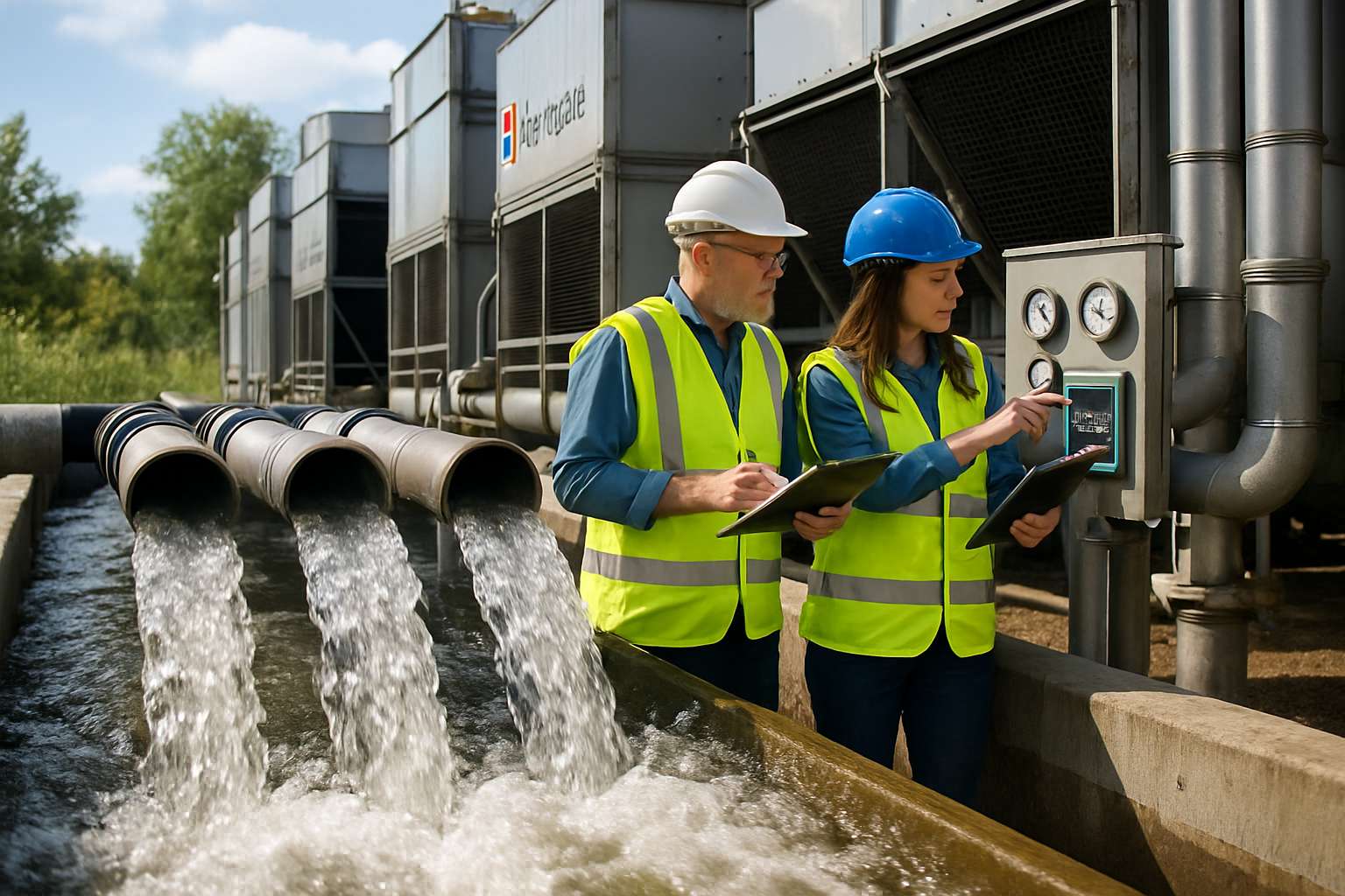 Microsoft water usage monitored by engineers at data center cooling towers.
