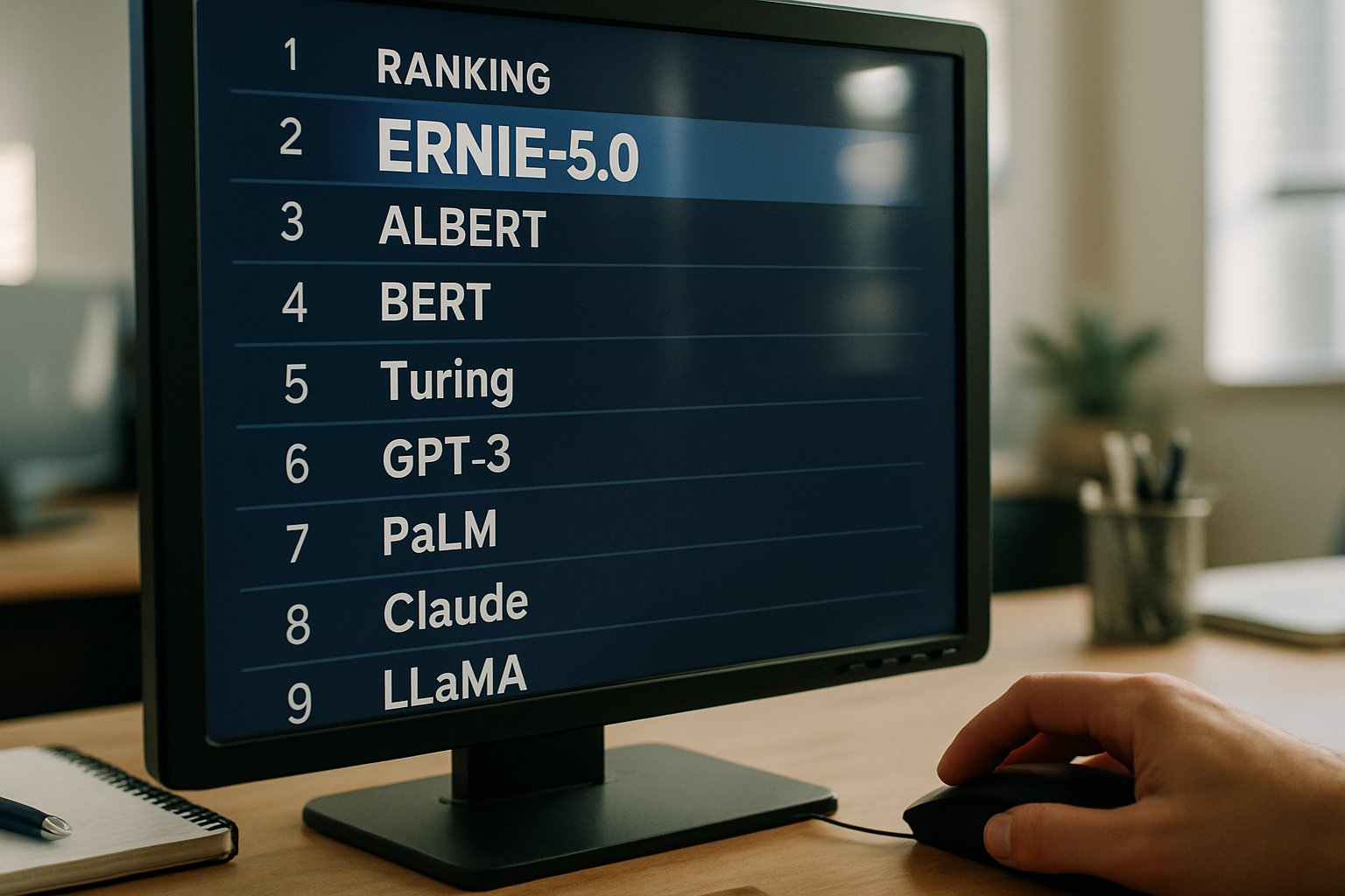 Digital leaderboard highlights ERNIE-5.0 among top-10 global AI models.