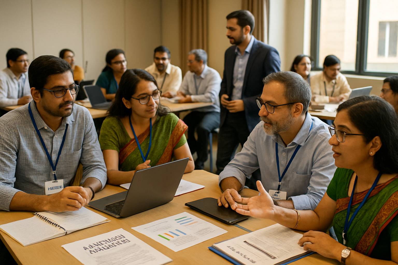 Indian faculty and industry experts collaborating for AI literacy India workshop.