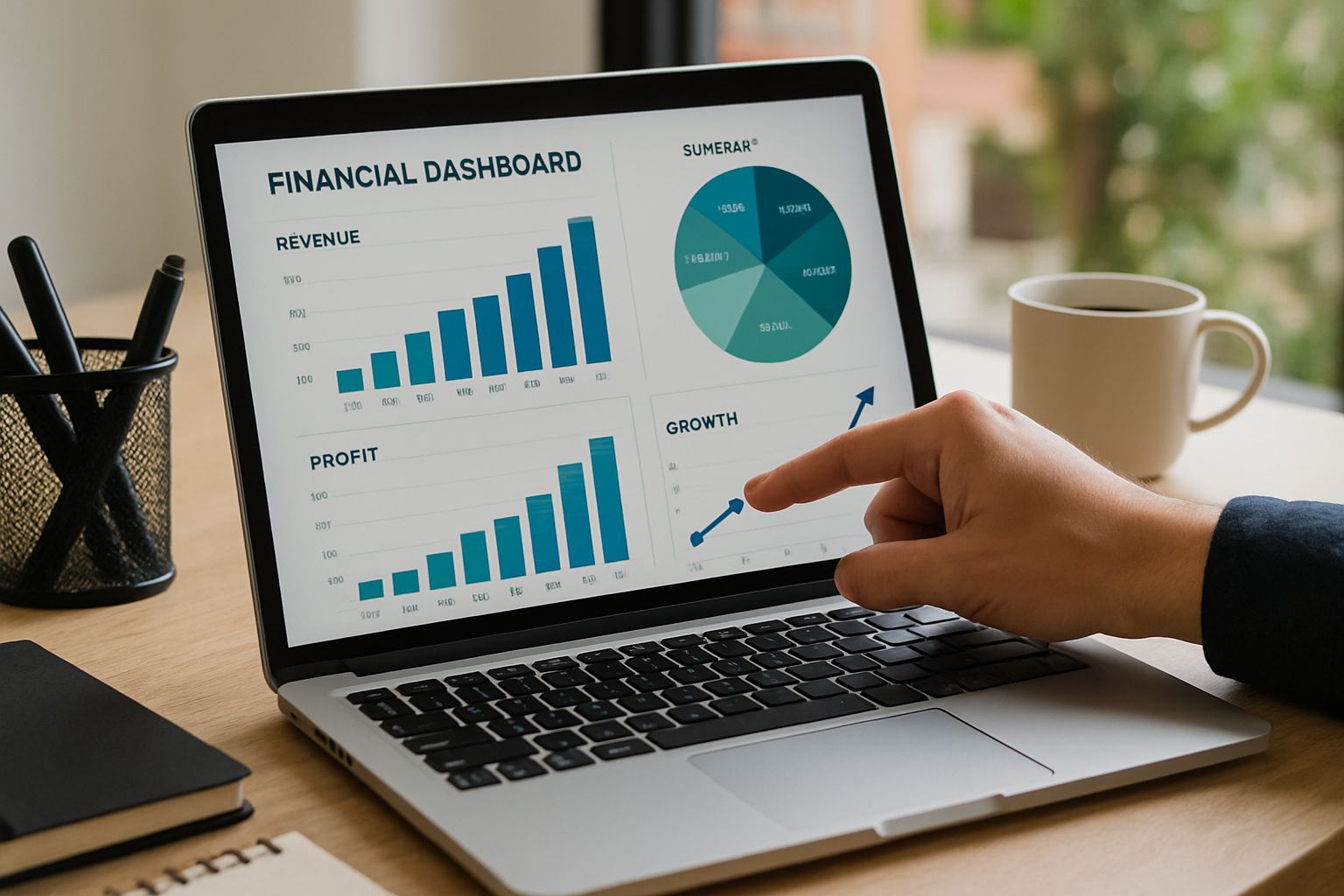 Startup Financial Growth illustrated by a real financial dashboard with upward-trending graphs.