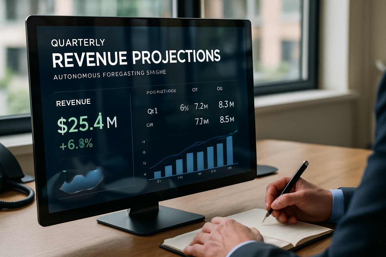 Autonomous revenue forecasting engines dashboard in CFO office