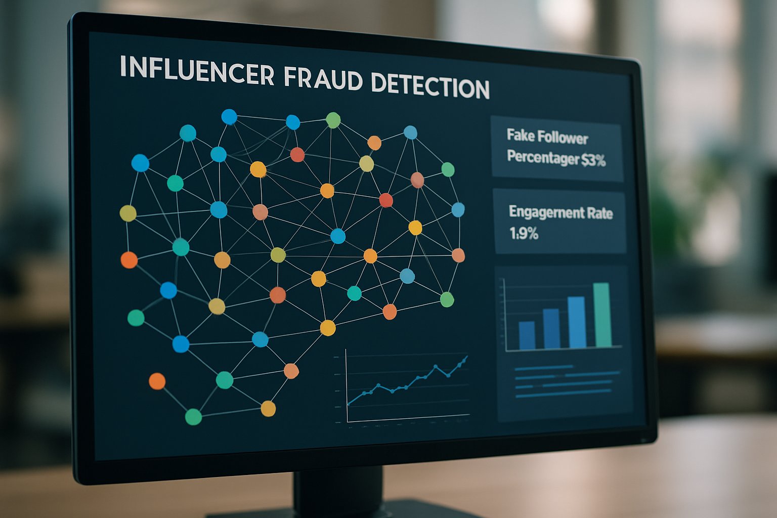 Dashboard showing Influencer Fraud Detection Graphs for fake follower analysis.