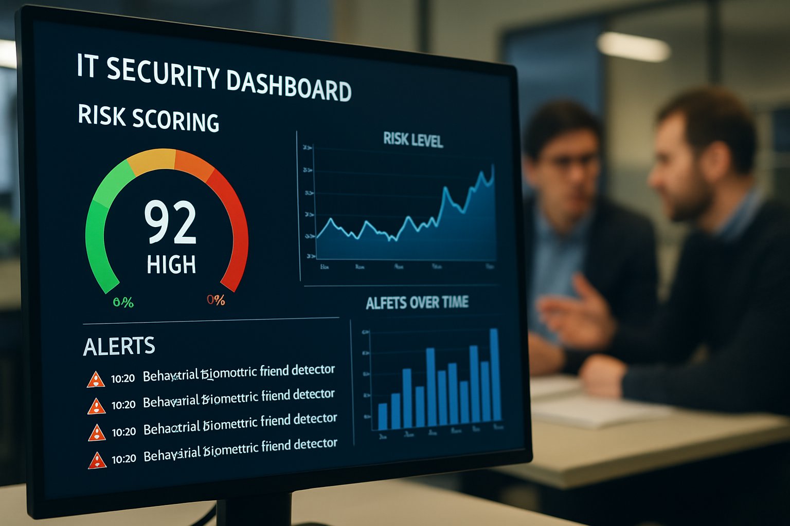 IT dashboard displays behavioral biometric fraud detectors risk scores