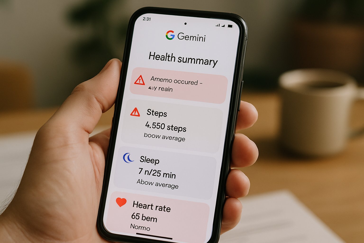 Gemini Health summary error alert shown on smartphone screen.
