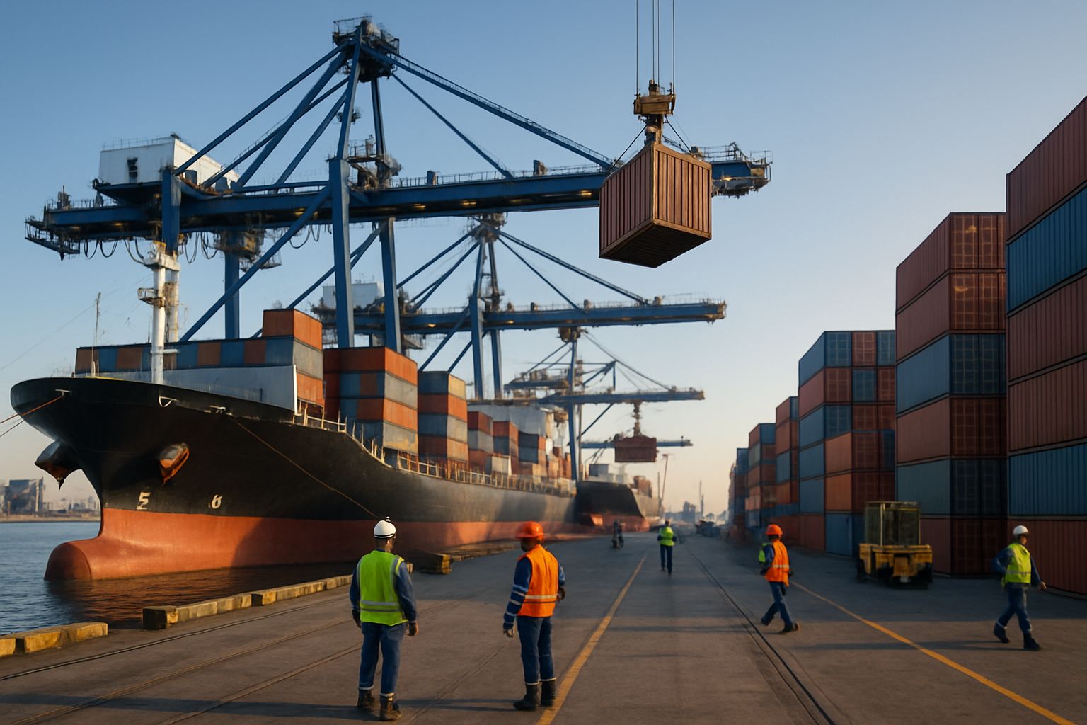 Busy shipping port representing 2026 Market Drivers and global commodities trade.