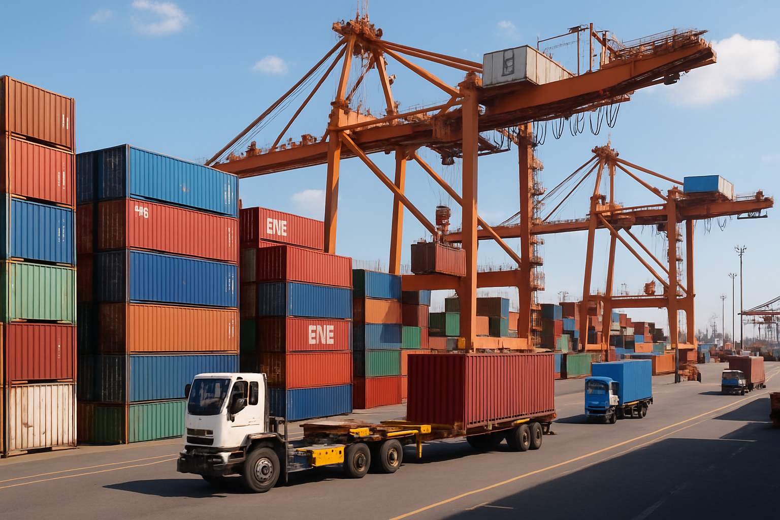 Demand Forecasting Engines optimize global supply chain logistics at a busy port.