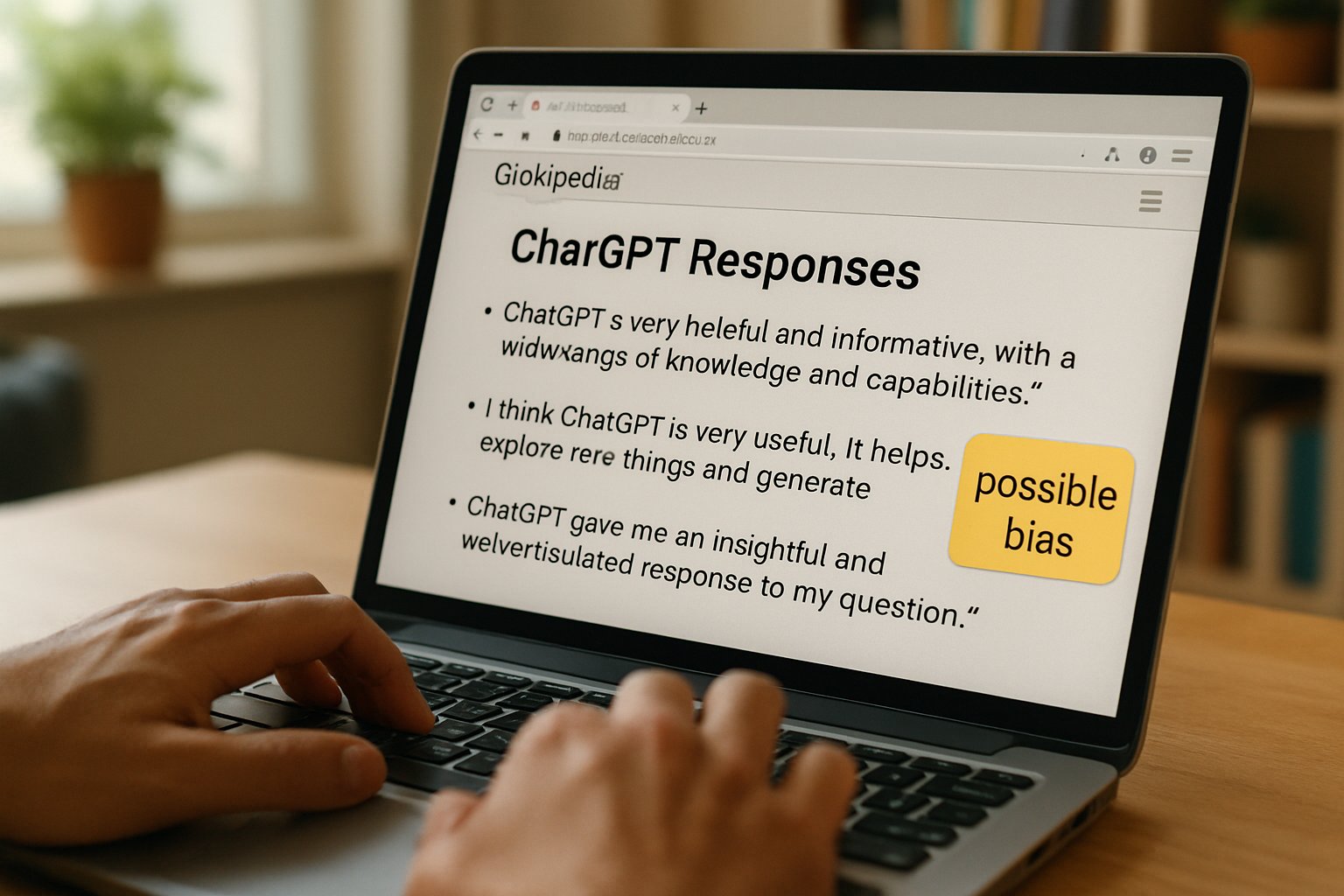 Grokipeida article on screen highlights ChatGPT bias with annotations.
