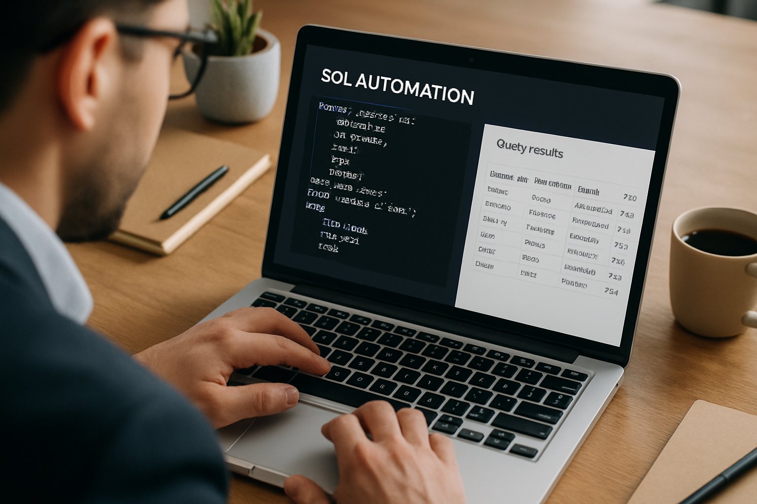 Business analyst using enterprise text-to-SQL automation platform on laptop