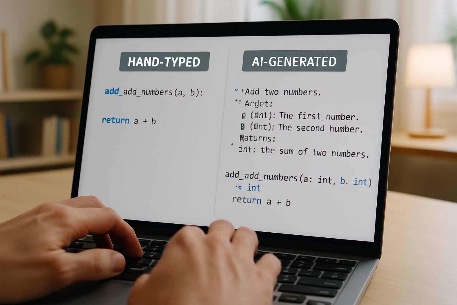 Hands at keyboard illustrating AI coding grief syndrome transition challenge.