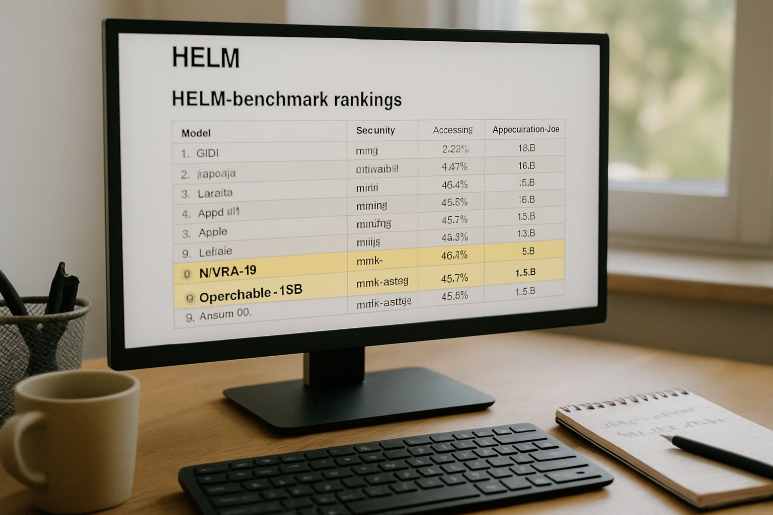 Linguistic Model Research data shows HELM benchmarks for Arabic AI models