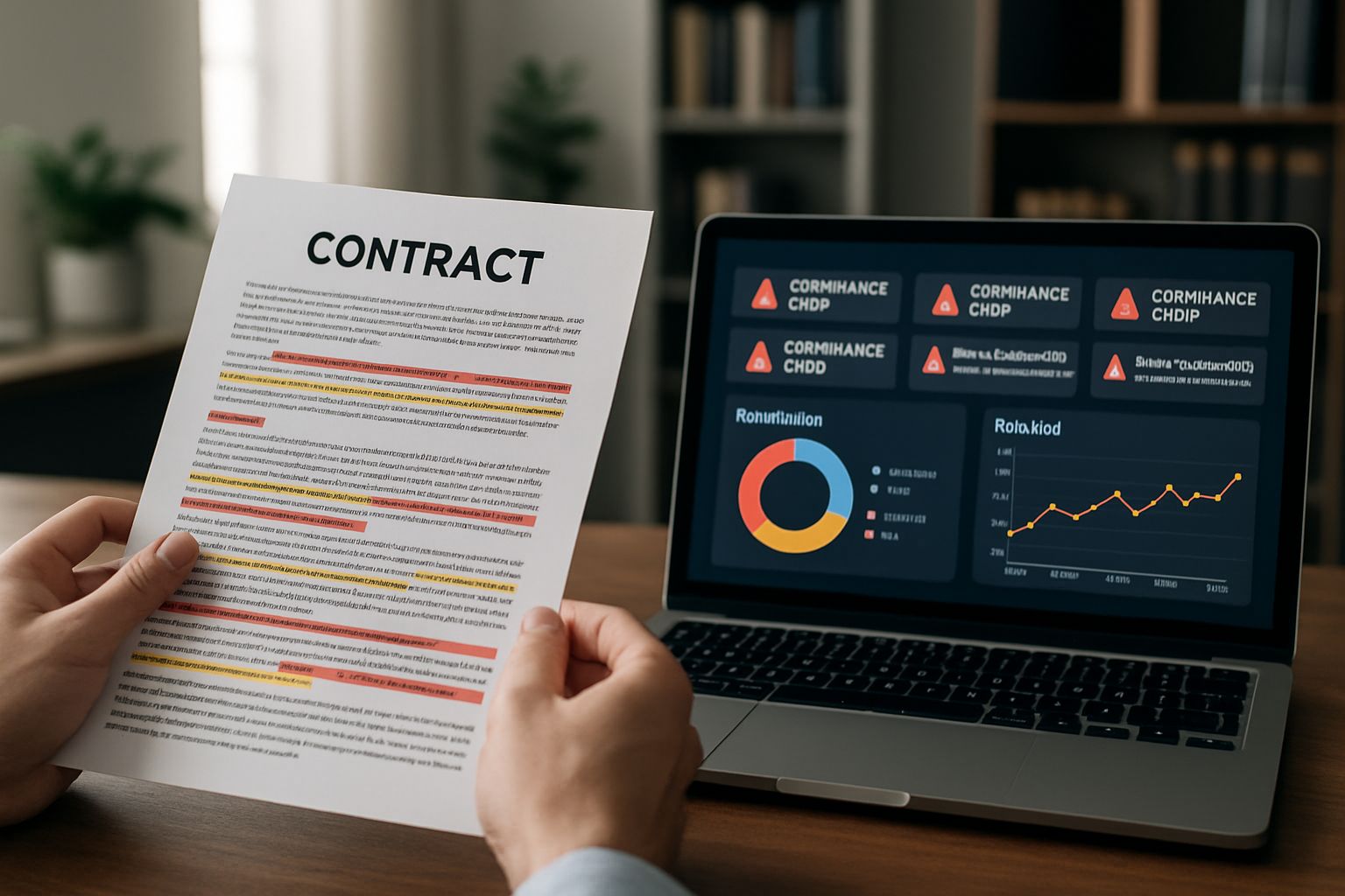 Highlighted contract clauses analyzed by contract clause risk detection engines