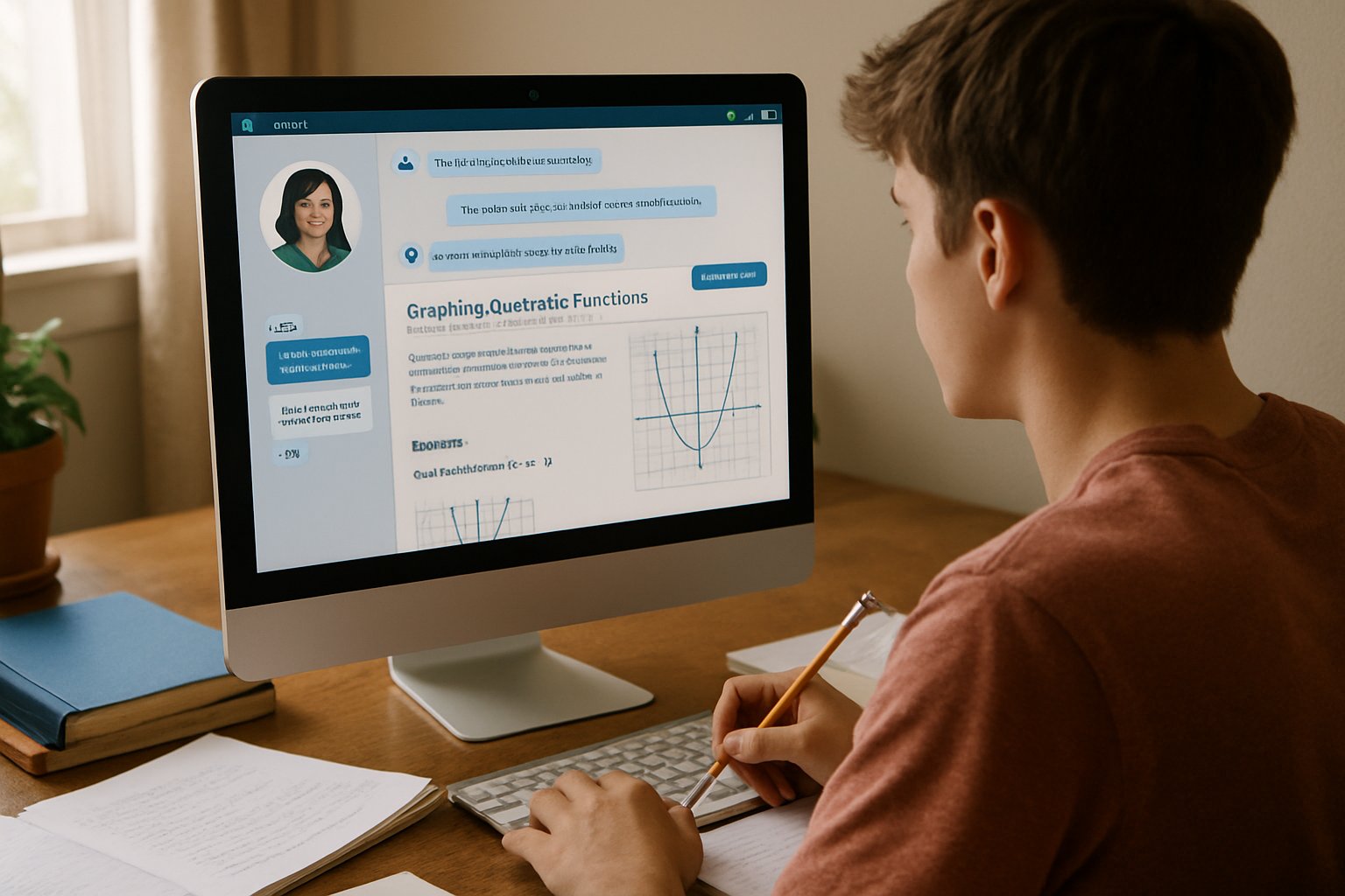 High school student at home using Interactive Tutoring Systems for personalized study.