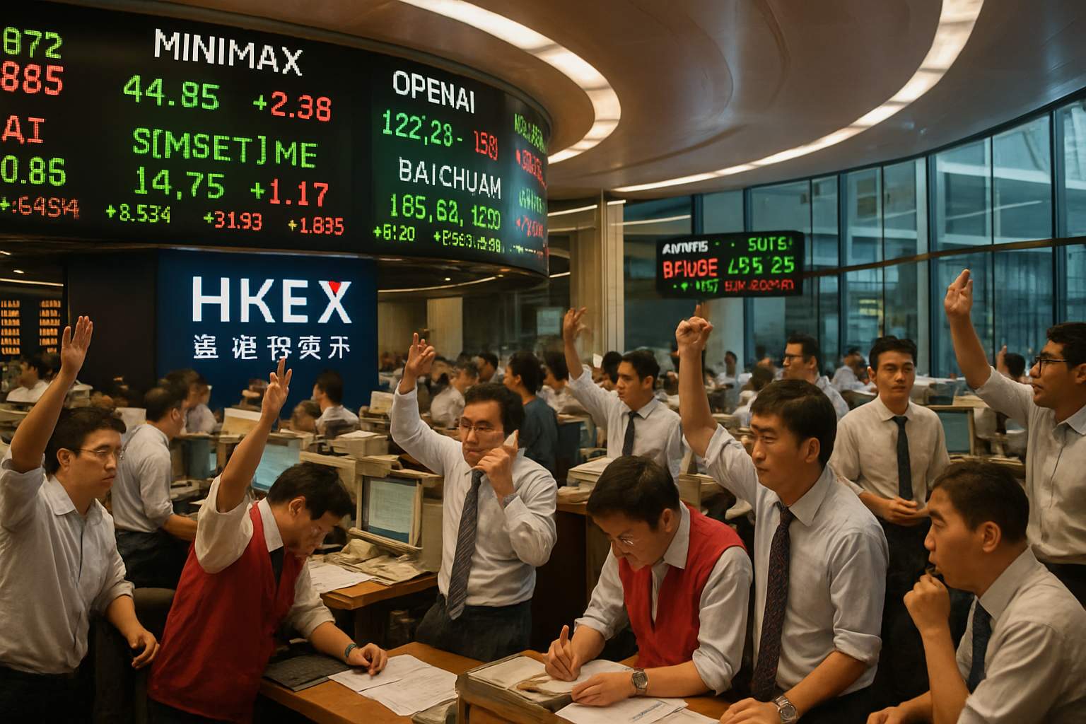 Traders at Hong Kong exchange track MiniMax and AI Market Valuation performance.