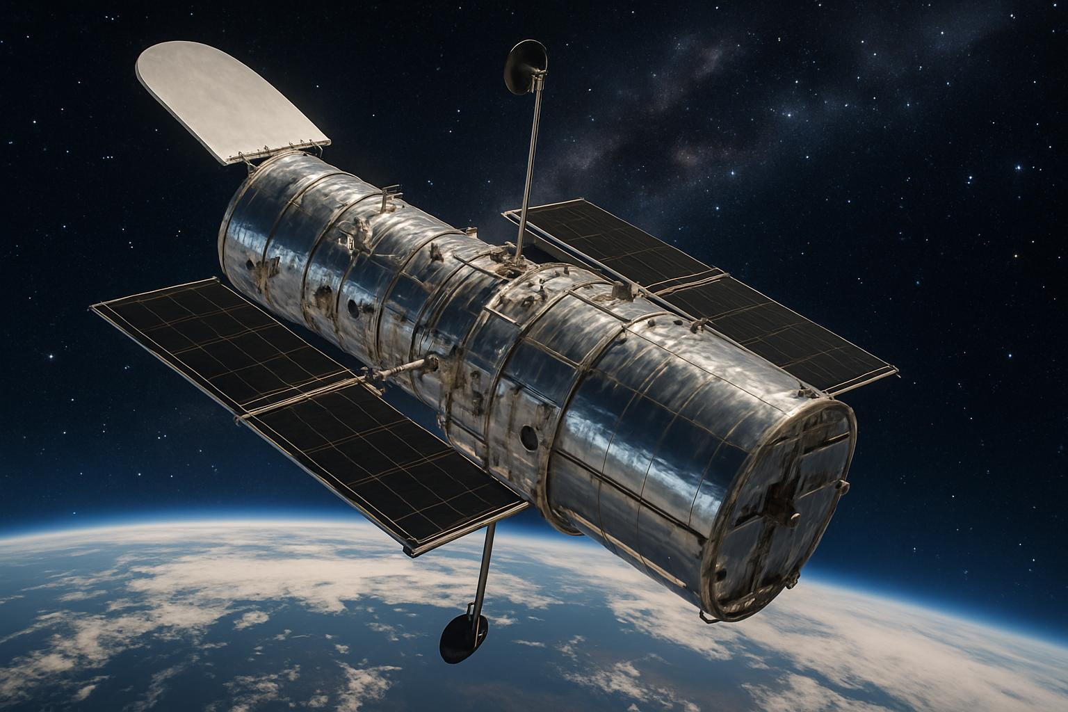 Hubble Space Telescope orbits Earth collecting data for AI scan and anomaly detection.