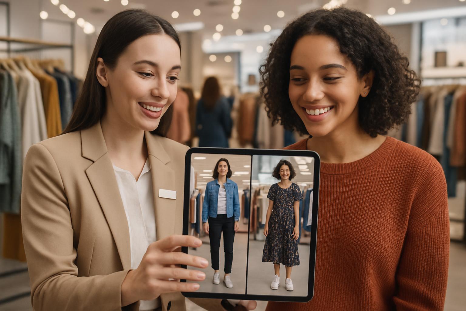 In-store customer interacting with Virtual Styling Assistants through an AR tablet.
