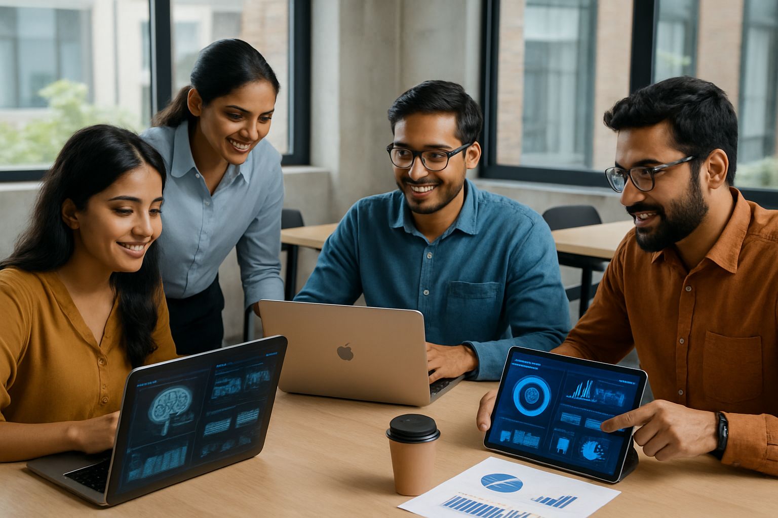 AI investment India being discussed by professionals in a modern Indian tech workspace.