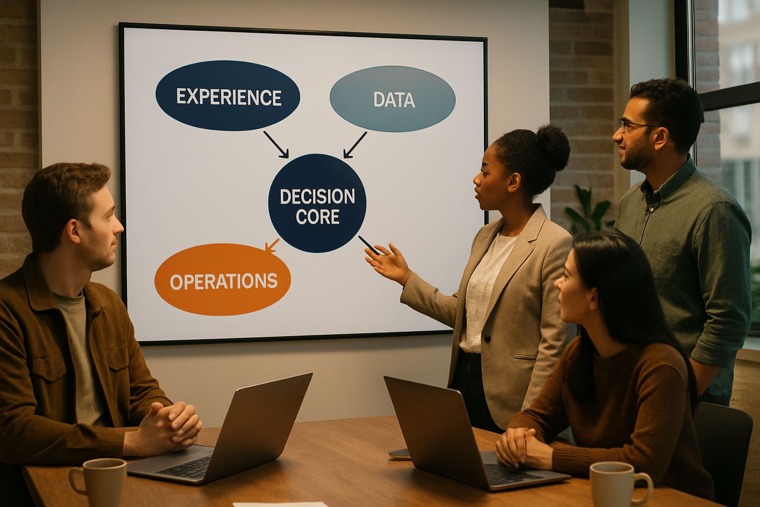 Team discusses Decision Core integrating experience, data, and operations for enterprise AI.