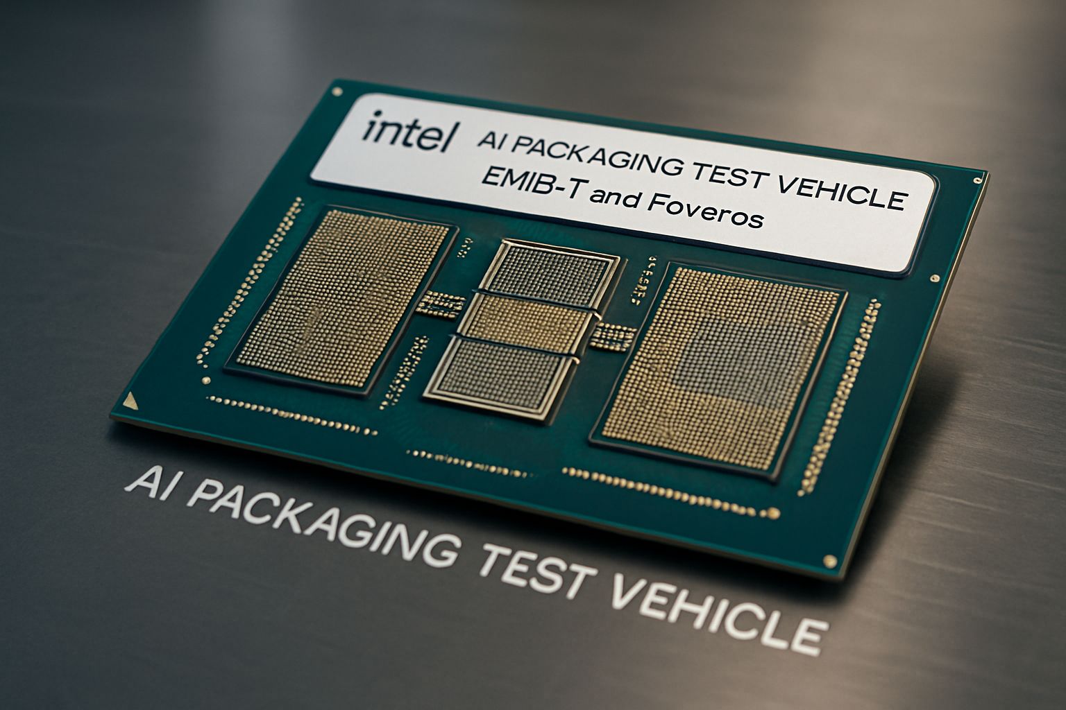 Intel AI packaging test vehicle close-up chip detail