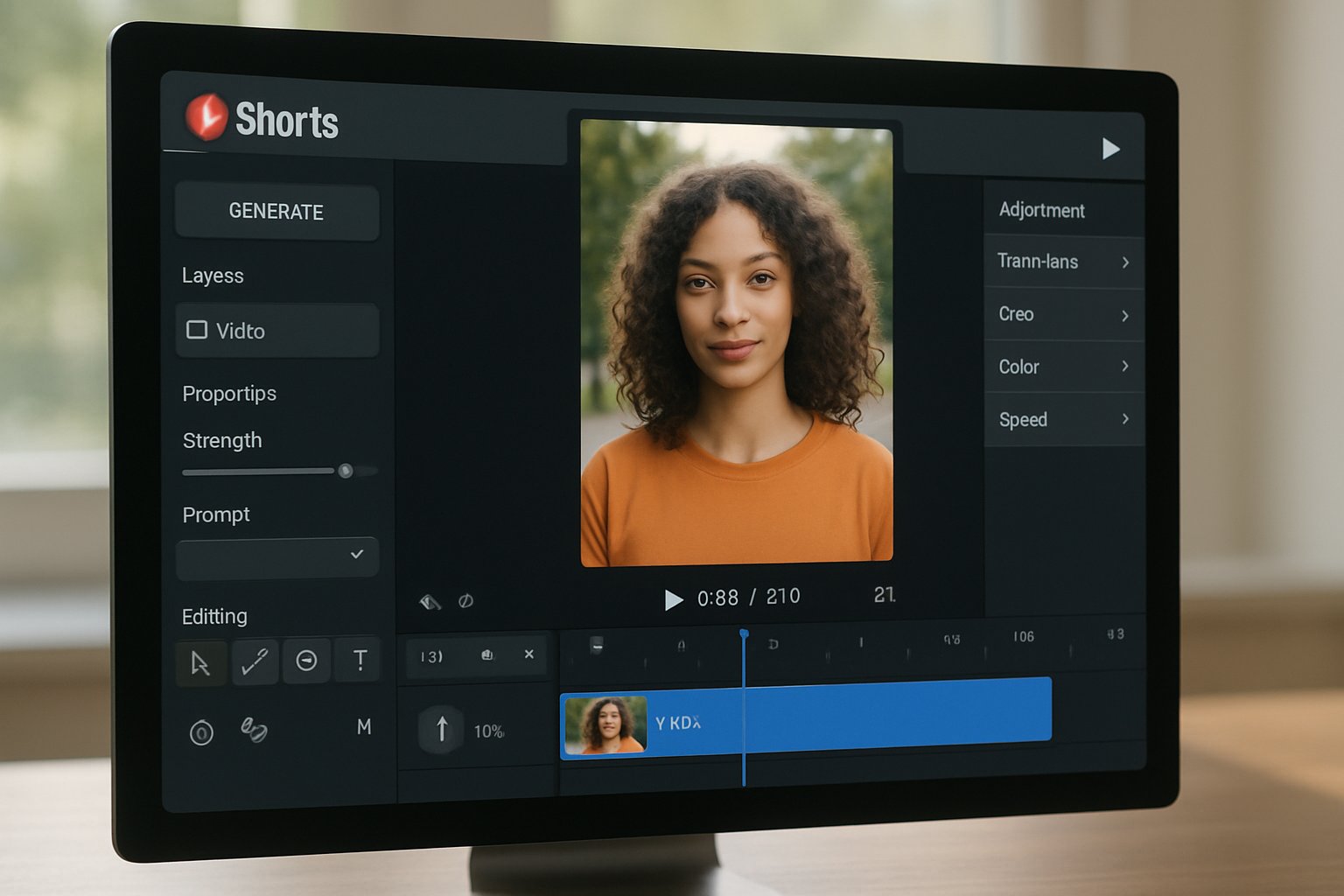 Generative Video Tools interface on YouTube Shorts platform in natural daylight.