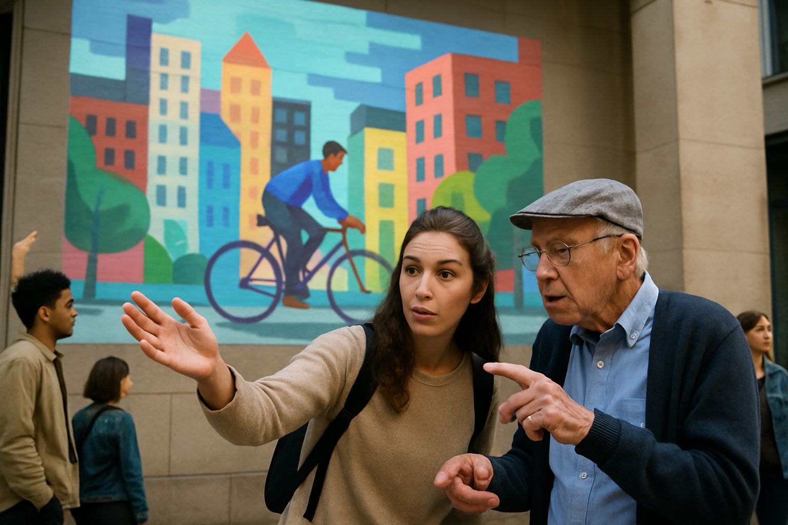 Participants collaborate on AI Civic Arts digital mural project.