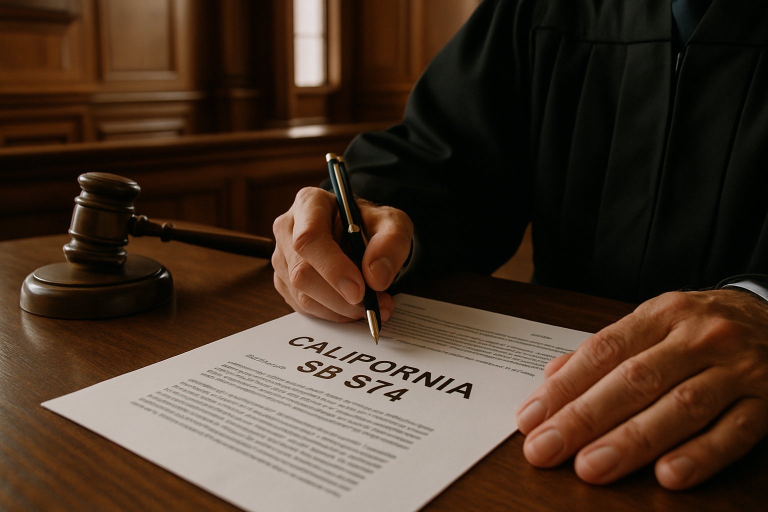 Judge reviews Legal Practice Regulation document under California SB 574.