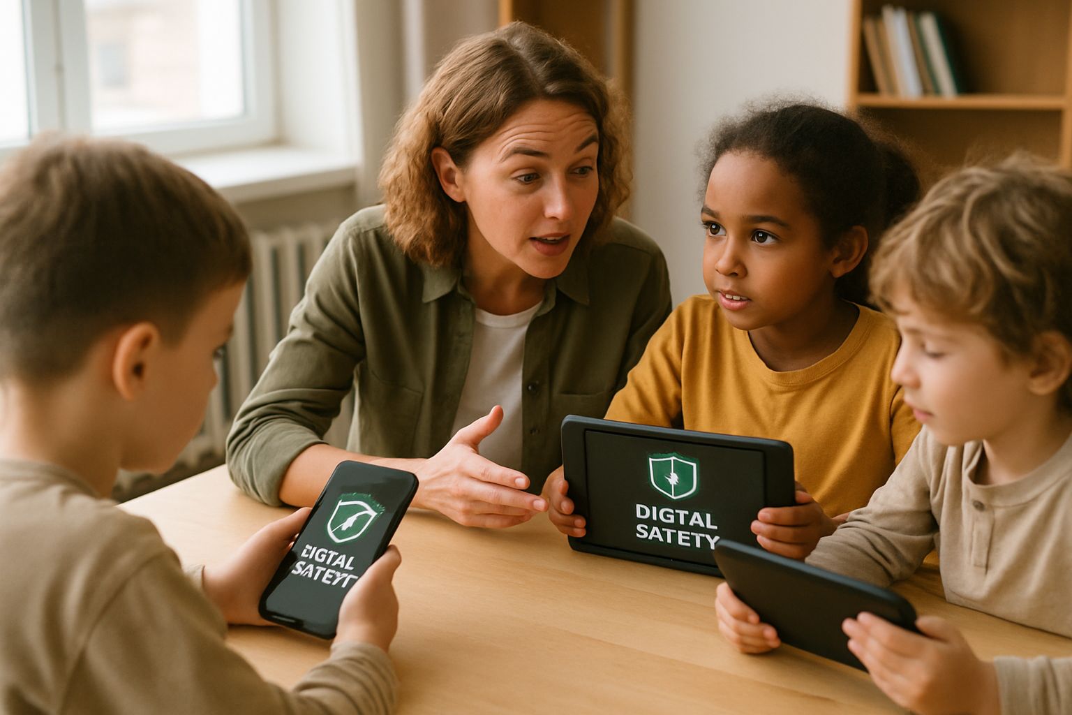 Children learning about Public Policy and child safety on digital devices.