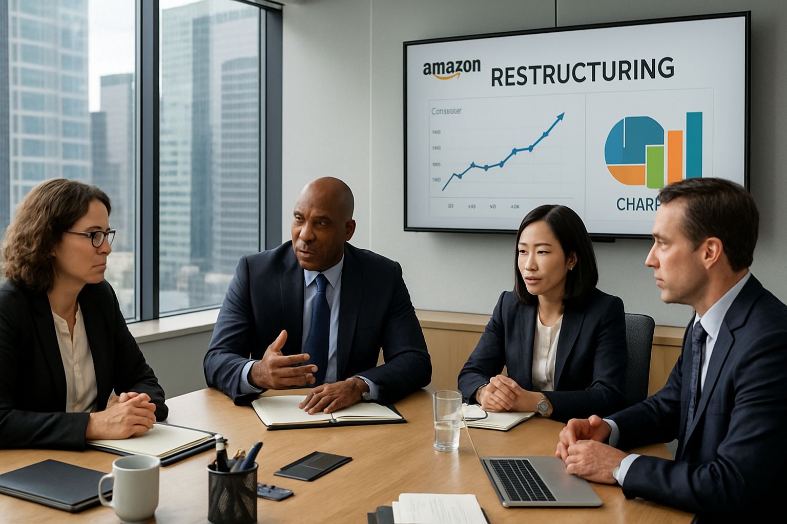 Amazon Restructuring leadership team in meeting discussing strategy