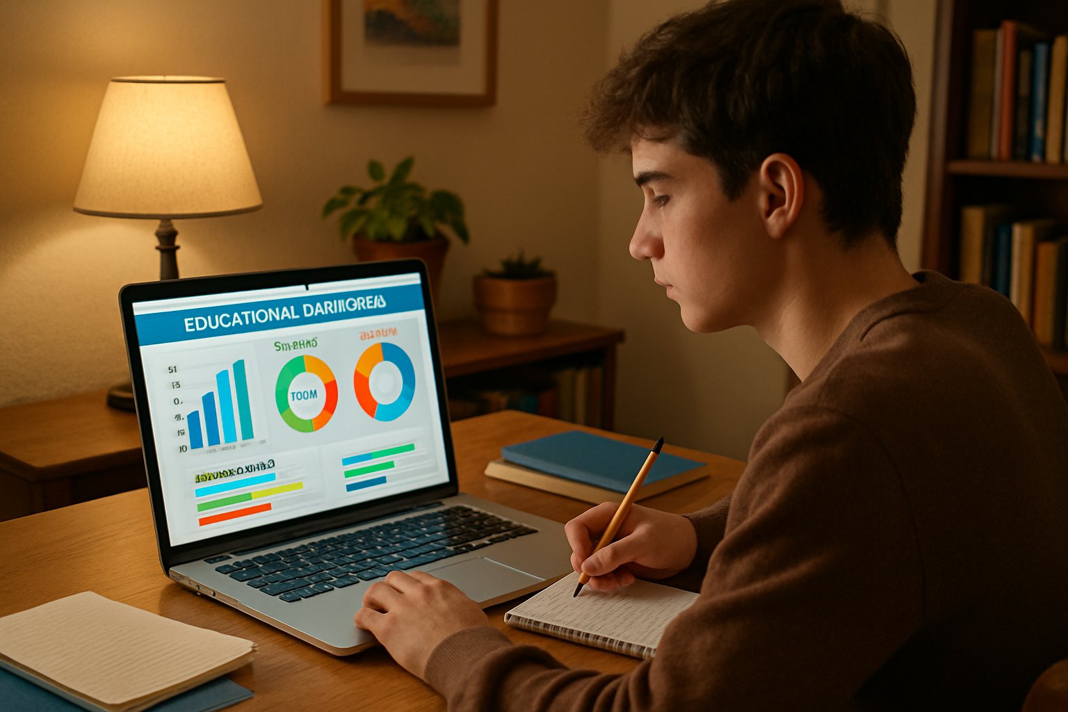 Student at home engaging with adaptive learning pathway engines on a laptop.
