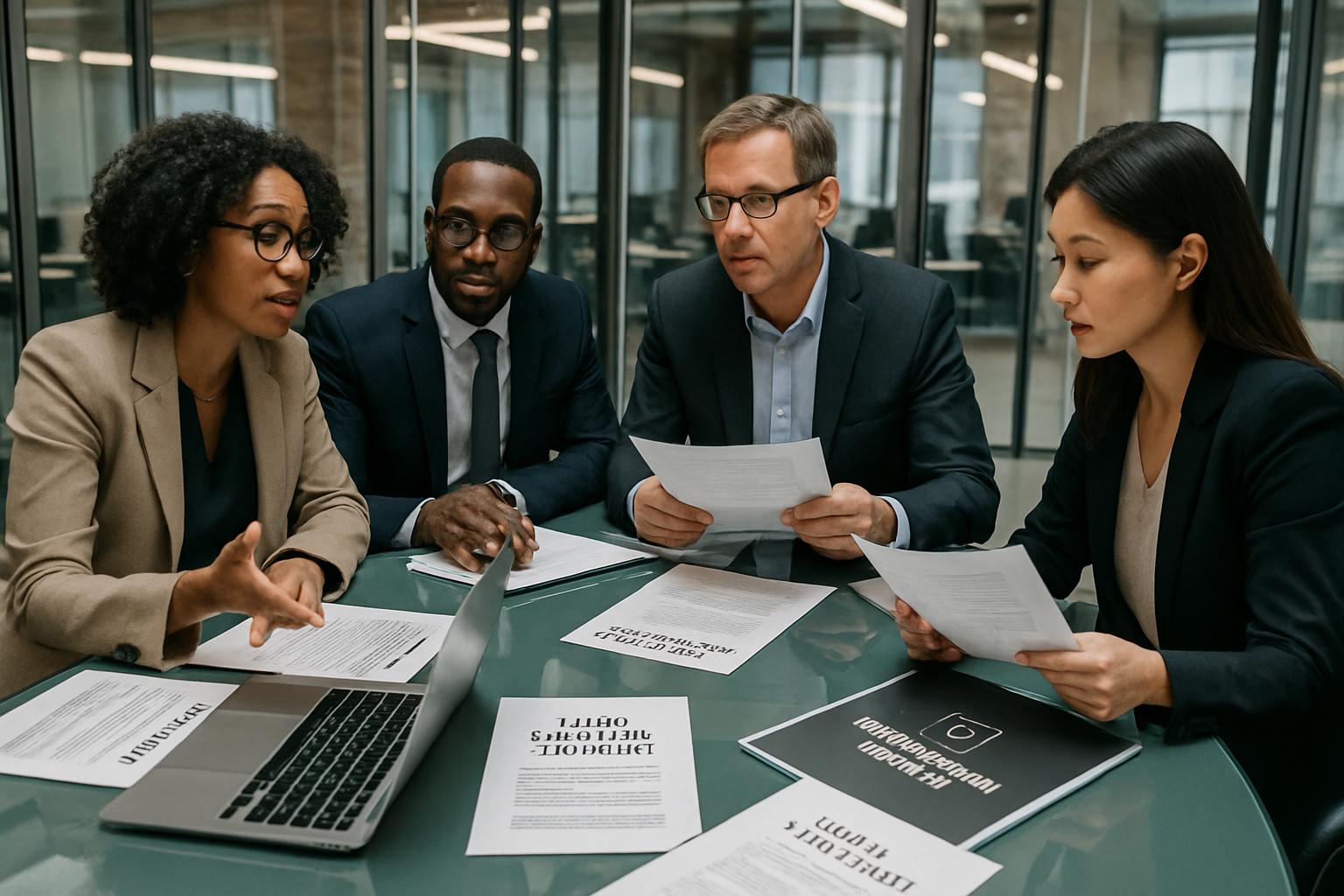 Entertainment executives discussing AI music licensing and legal strategies.