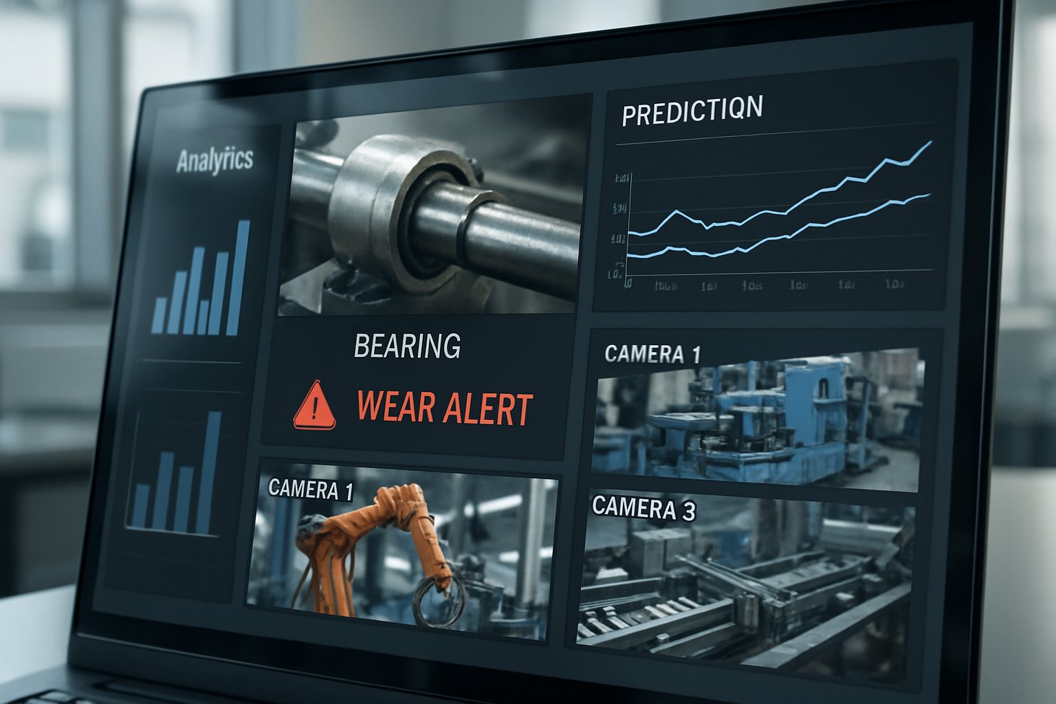 Dashboard displaying predictive maintenance vision models analytics and camera feeds.