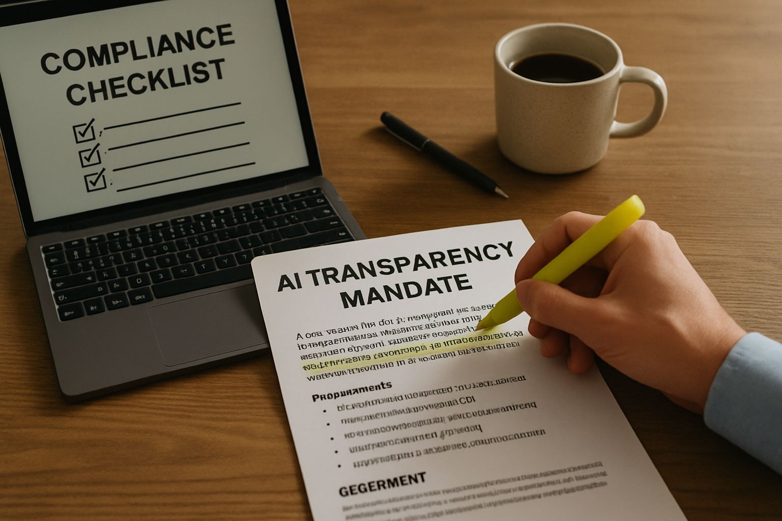 Highlighting compliance details for Legislative AI Transparency Mandates in a policy document.